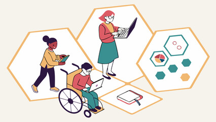 Diverse Team Working Together with Technology and Data Visualization.