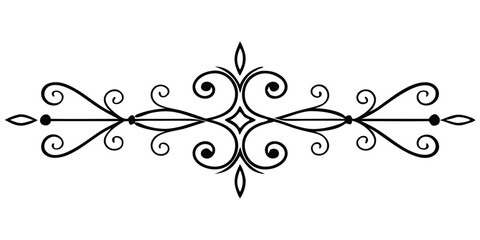 Elegant ornate decorative divider in black color on white background with copy space