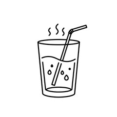 Hot glass of water with straw icon in line style