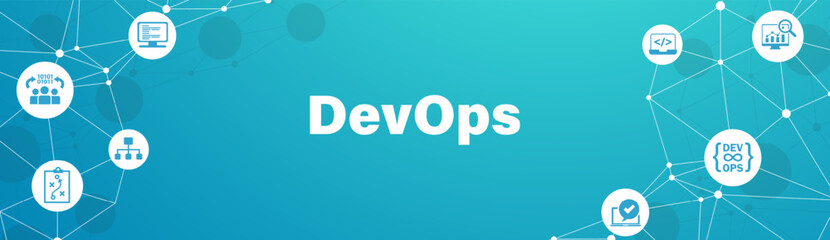 DevOps banner web. concept for software engineering and development with an icon of a plan, code, build, test, release, deploy, operate, and monitor. vector illustration EPS 10.	