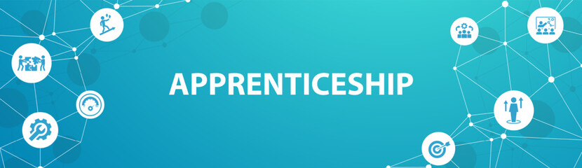 Apprenticeship banner. concept icons of school, study, profession, skills, performance, career, motivation and goals icons simple vector