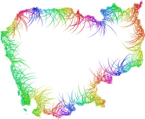 Rainbow sketch outline map of Cambodia 