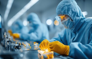 Chinese scientists working in laboratory on research & development project in china