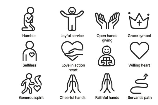Illustrated symbols of humble service and generosity in heart and hands