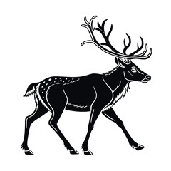 Fototapeta premium Majestic Reindeer A Striking Black and White Illustration of a Wild Animal in Profile, Showcasing its Antlers and Graceful Stride