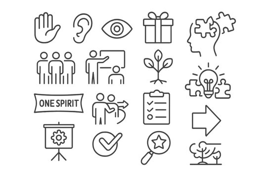 Icons of teamwork, growth, and creativity in charcoal theme