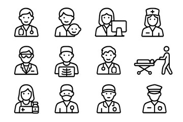 Fototapeta premium Medical professions icons including doctors and nurses on black background
