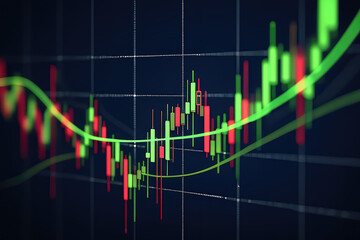 Stock Market Chart with Candlestick Pattern and Green and Red Colors Showing Bullish and Bearish Trends, Investment Analysis and Trading Strategy