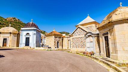 Ajaccio coastline and beach and sanguinaires archipel in Corsica mediterranean sea