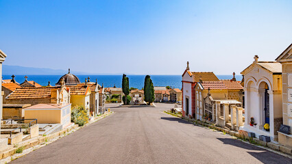 Ajaccio coastline and beach and sanguinaires archipel in Corsica mediterranean sea