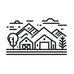 Minimalist Farmhouse Line Art Logo Vector Design

