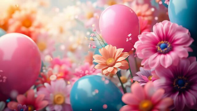 Colorful Flowers and Balloons Create a Festive Atmosphere for Celebrations