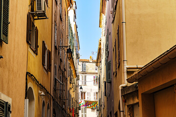 Ajaccio coastline and beach and sanguinaires archipel in Corsica mediterranean sea