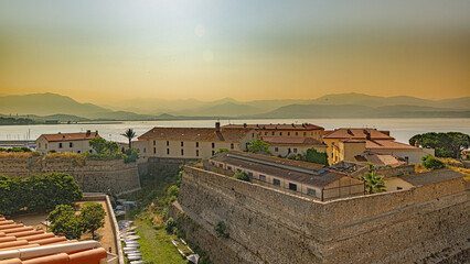 Ajaccio coastline and beach and sanguinaires archipel in Corsica mediterranean sea