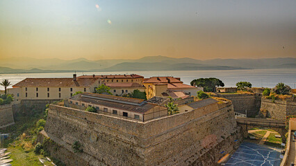 Ajaccio coastline and beach and sanguinaires archipel in Corsica mediterranean sea