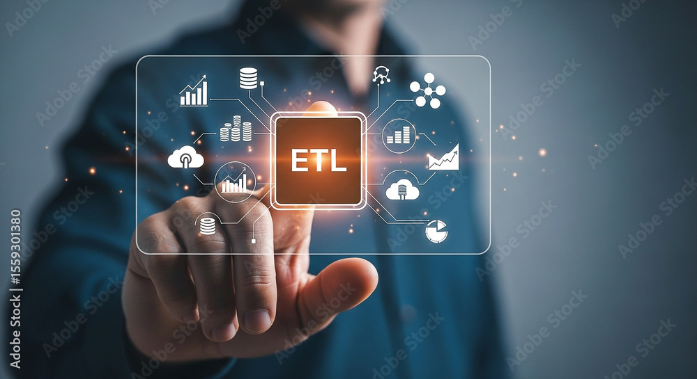 Poster etl process data integration concept extract transform load data warehouse and business intelligence