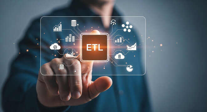 Etl process data integration concept extract transform load data warehouse and business intelligence analytics
