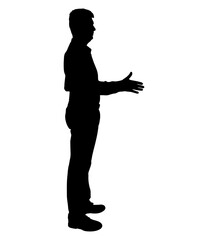 Silhouette of a standing businessman extending his hand for a handshake. Vector illustration