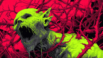 Mutant God Screaming in Thorny Cosmic Decay &ndash; Surreal Horror Artwork