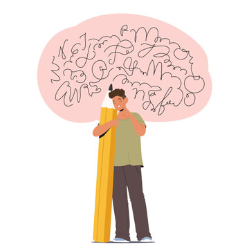 Boy student suffering from difficulties in writing struggling with dysgraphia mental disorder