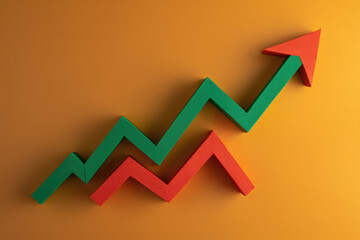 Dynamic Growth and Progress Visualized Through a Vibrant Upward Trending Graph, Symbolizing Positive Market Trends and Financial Success on a Bright Orange Backdrop