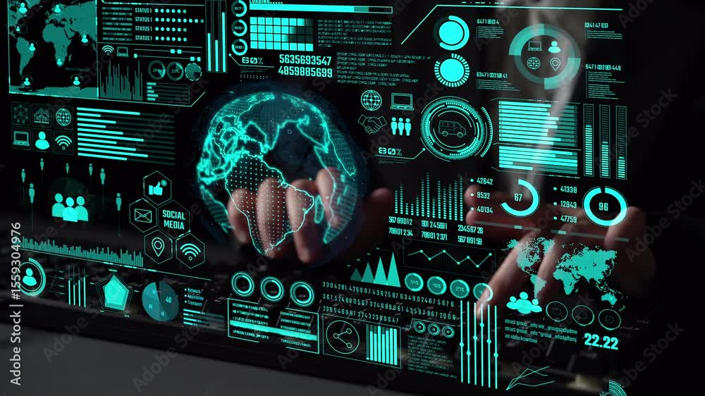 Poster data center monitoring dashboard visualize network performance, connection status, usage rate, and t