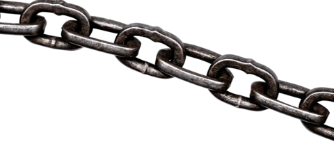   a close up view of a sturdy metal chain isolated on white background PNG ,AI GENERATED