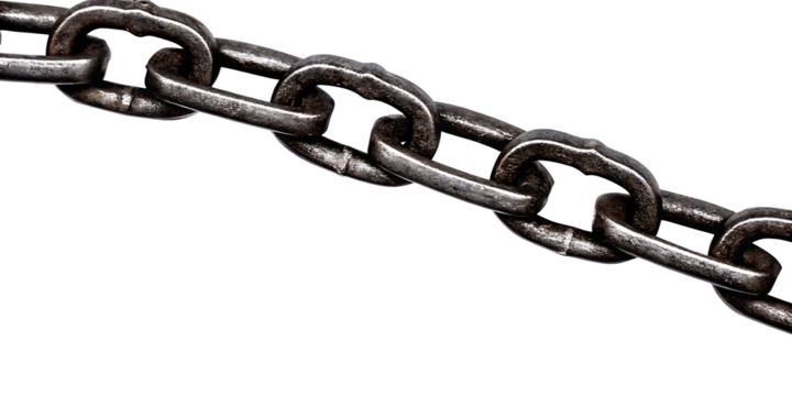   a close up view of a sturdy metal chain isolated on white background PNG ,AI GENERATED