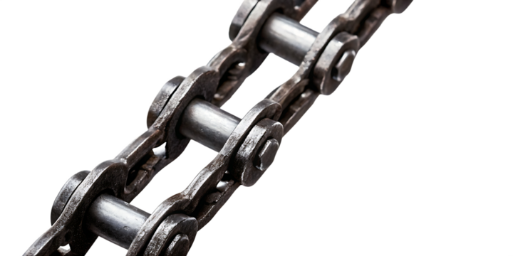   a close up view of a sturdy metal chain isolated on white background PNG ,AI GENERATED