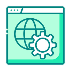 network green filled line icon for web system and browser configuration
