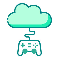 cloud gaming green filled line icon for online play and remote game