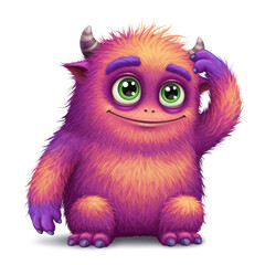 Confused Colorful Monster Vector Illustration Cute Furry Creature Cartoon