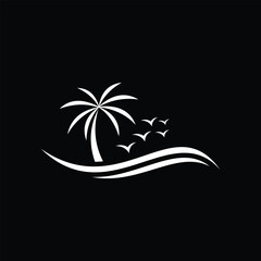 Waves and coconut tree logo vector design