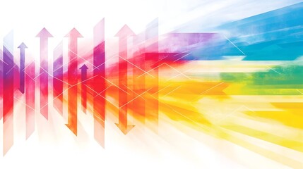 Colorful arrows ascending, dynamic motion, white background, growth concept