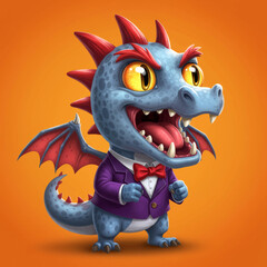 Vector Illustration of a Dragon in Suit Cute Cartoon Monster Dressed Up