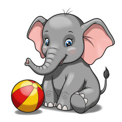 Smiling Elephant with Toy Ball Vector Art
