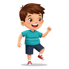 Happy Little Boy Walking Vector Illustration Cheerful Cartoon Kid Stepping, Energetic Child Character