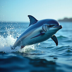 Obraz premium dive A solitary dolphin emerging from a deep