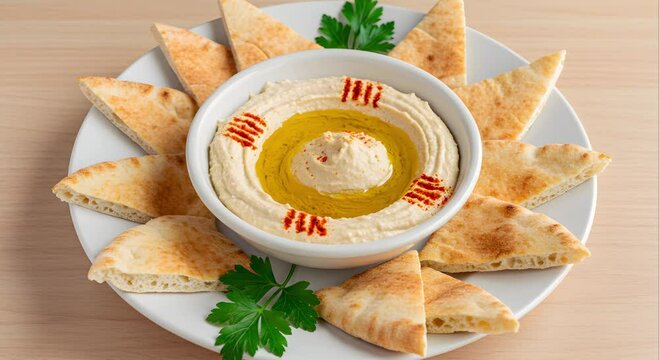 Delicious Hummus with Pita Bread: Middle Eastern Food Photography - Professional Stock Content