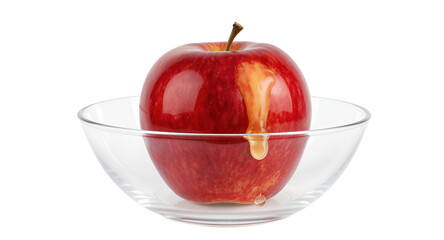 Red Apple in Glass Bowl with Honey Dripping