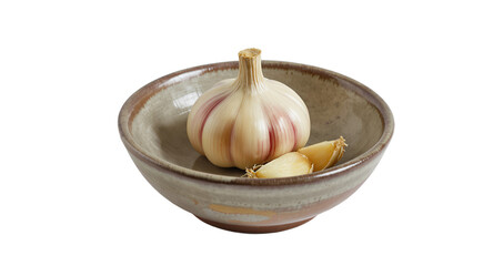 Single bulb of garlic in a ceramic bowl