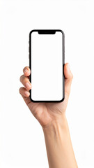 Realistic Smartphone in Hand Mockup &ndash; Blank Screen for App or UI Design, Isolated on White