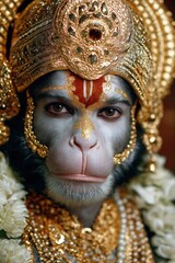 Traditional indian costume of hanuman with gold and floral details