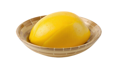Yellow fruit in a wooden bowl close up studio shot