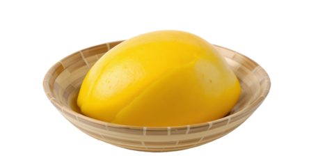 Yellow fruit in a wooden bowl close up studio shot