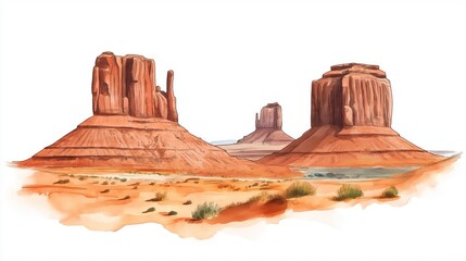 Monument Valley. Monument Valley hand drawn watercolor illustration