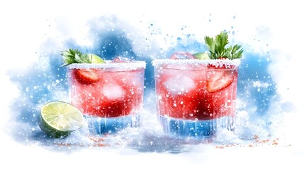 Frozen Strawberry Margaritas, Splashing, Ice, Summer, Drink