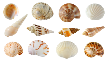  collection set of beach seashells isolated on white background PNG ,AI GENERATED