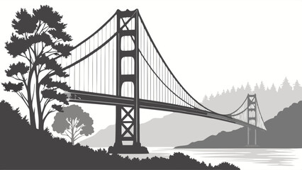 Obraz premium Silhouette of Golden Gate Bridge and Coastal Landscape.