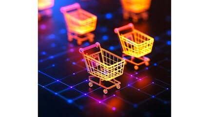 Online shopping carts moving on digital network